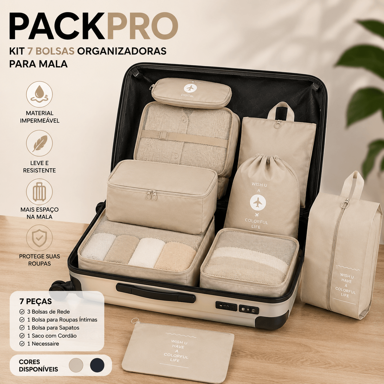 FQ Brand PackPro Kit 7 Bolsas Organizadoras de Mala Impermeável
