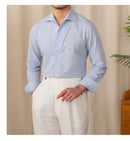 Camisa Social Masculina de Algodão e Linho - Azul Claro